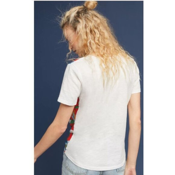 Akemi + Kin Anthropologie Sherburne Printed Tee v neck tie bottom size large new - Picture 7 of 7